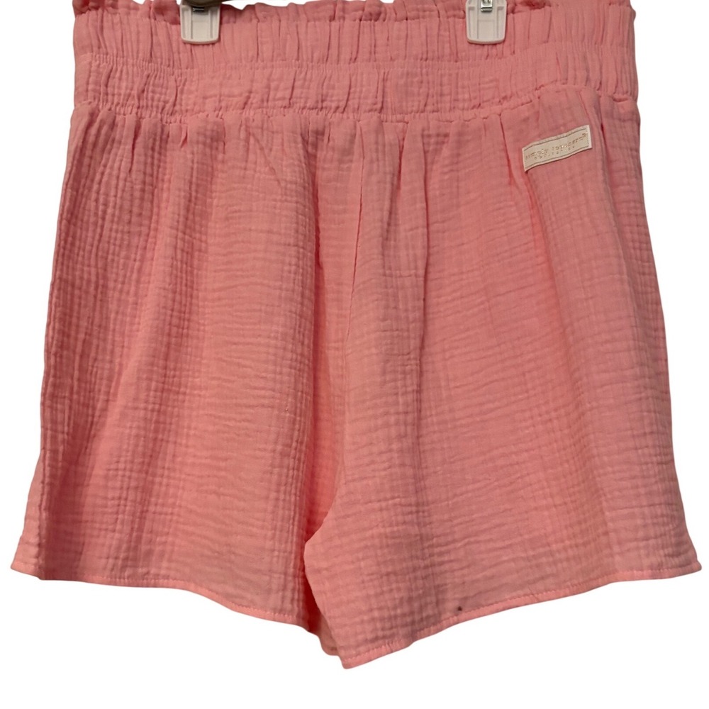 Simply Southern Pink Gauze High Waist Smocked Shorts Taffy M/L - Picture 3 of 8